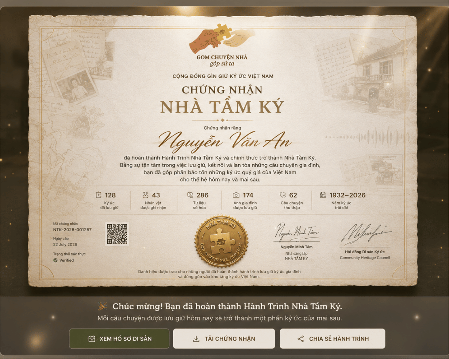 Chứng nhận số Nhà Tầm Ký